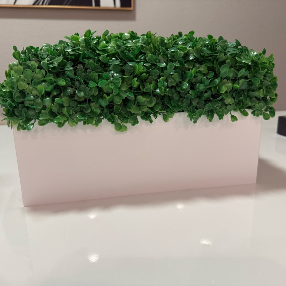 Vibrant Green Faux Boxwood in Sleek White Planter